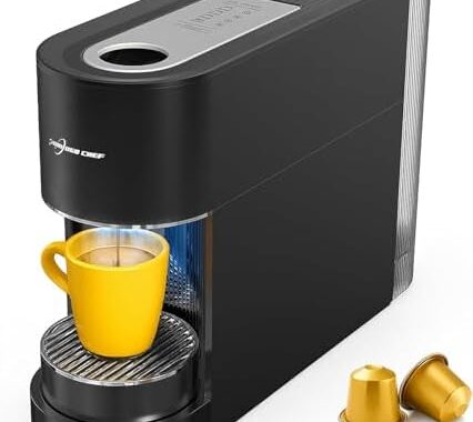 Espresso Machine Coffee Makers, Compatible with Nespresso Original Pods, One-Touch with Illuminated Brew Zone, 20 Bar Pump, 33.8oz Removable Tank, Compact Design, CM-C07-A